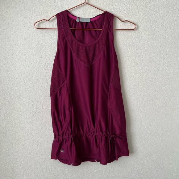 Athleta Wick It Good Tank burgundy maroon red lace cinchable - Picture 1 of 7